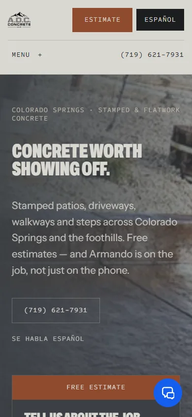 Mobile website preview: A.D.C Concrete LLC