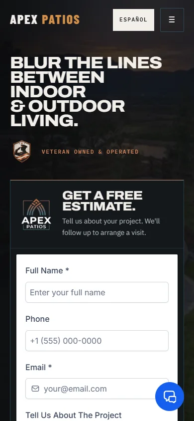 Mobile website preview: Apex Patios LLC