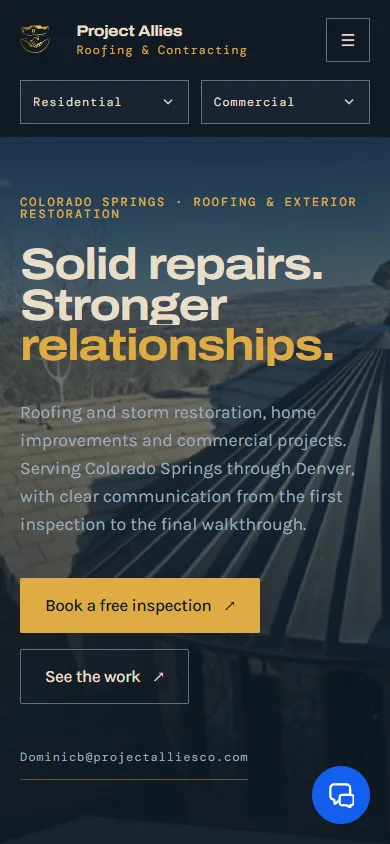 Mobile website preview: Project Allies Roofing & Contracting LLC