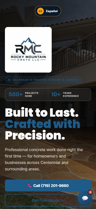 Mobile website preview: Rocky Mountain Crete LLC